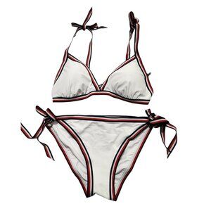 Tommy Hilfiger Women's Triangle Padded Bikini Swimsuit White Size L